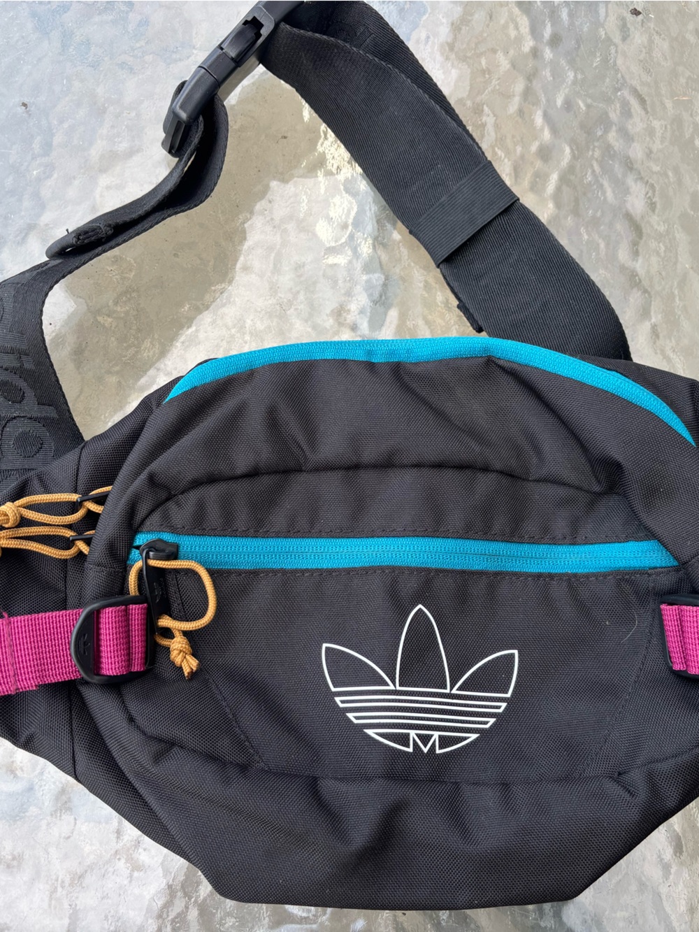 adidas Black Crossbody Pack with Teal Trim and Pink Strap